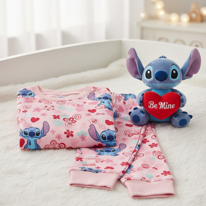 Cherry Blossom and Stitch Kids Valentine's Pajamas