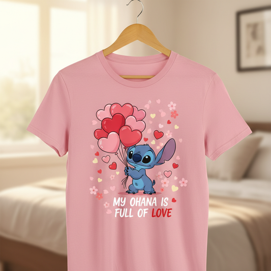 Cherry blossom and Stitch Valentine's Day shirt with Stitch holding hearts