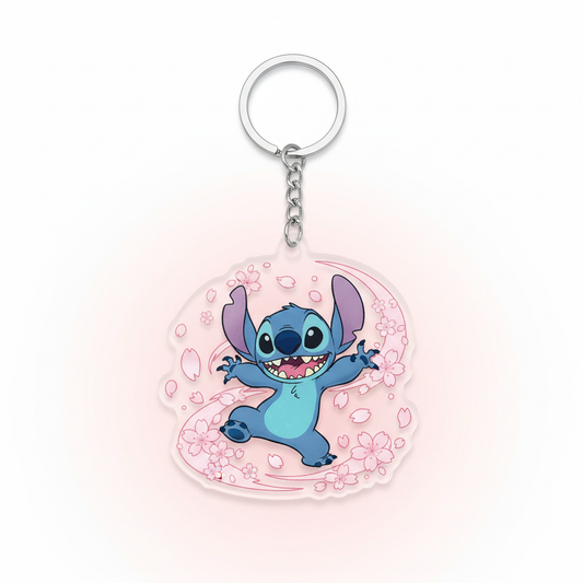 Dancing Stitch and cherry blossom keychain with playful design